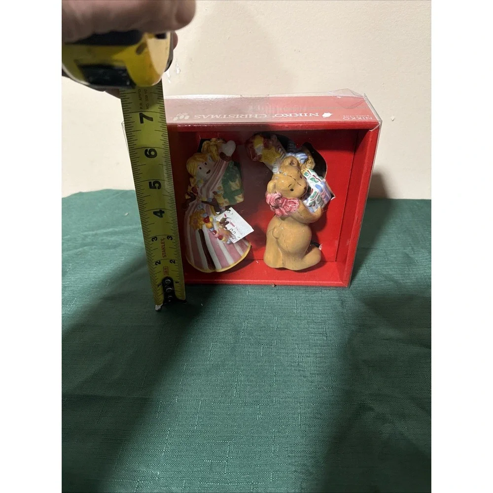 Nikko Christmas Ceramic 3D Doll and Bear Salt and Pepper Shakers Set‎ in Box